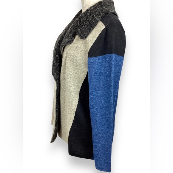 Diktons Barcelona Wool Blend Colorblock Jacket Cardigan cream blue gray - Picture 3 of 8